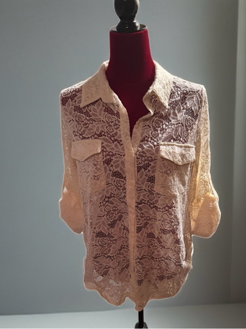 American Rag Cream Lace Button-Down Shirt - Picture 2 of 5